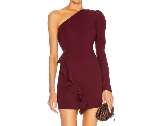 Burgundy One Shoulder Mini Dress