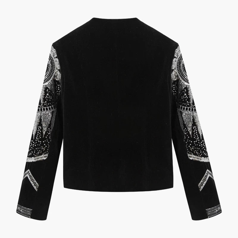 Black Velvet Sequin Crystal Bow Jacket