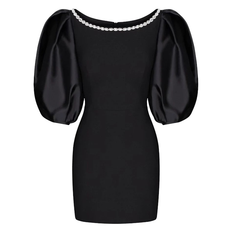 Crystal Black Puff Sleeve Dress