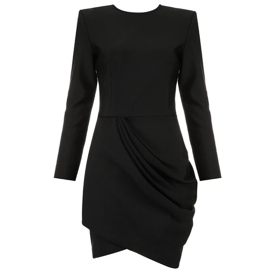 Mischka Black Side Ruffle Mini Dress