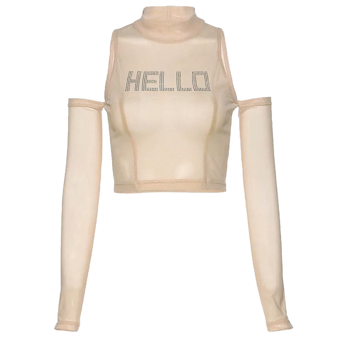 Khaki Hello Hallow Out Crop Top