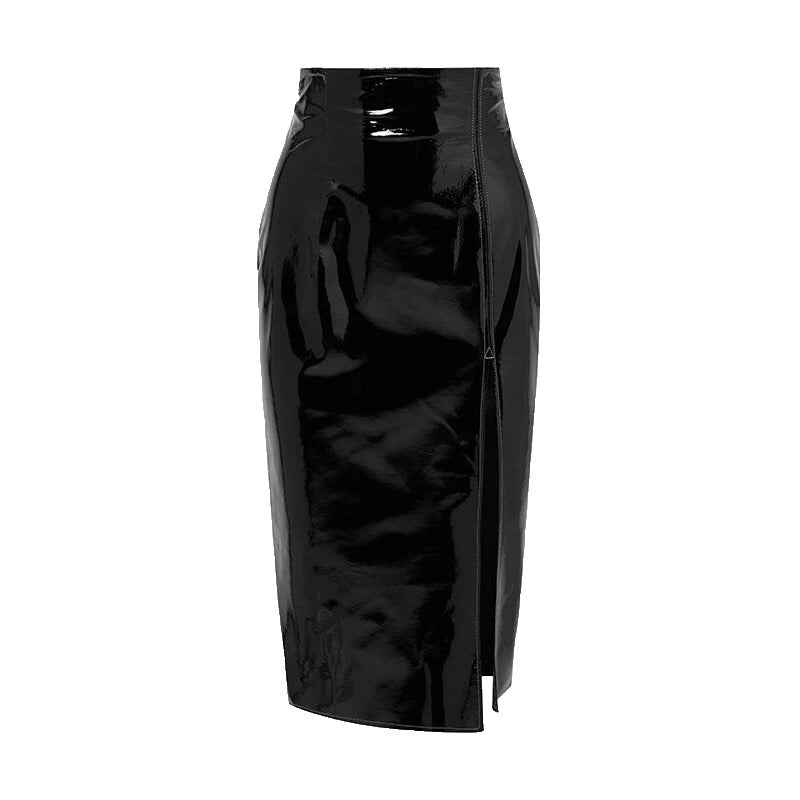 Isabelle Black Patent Leather Split Skirt