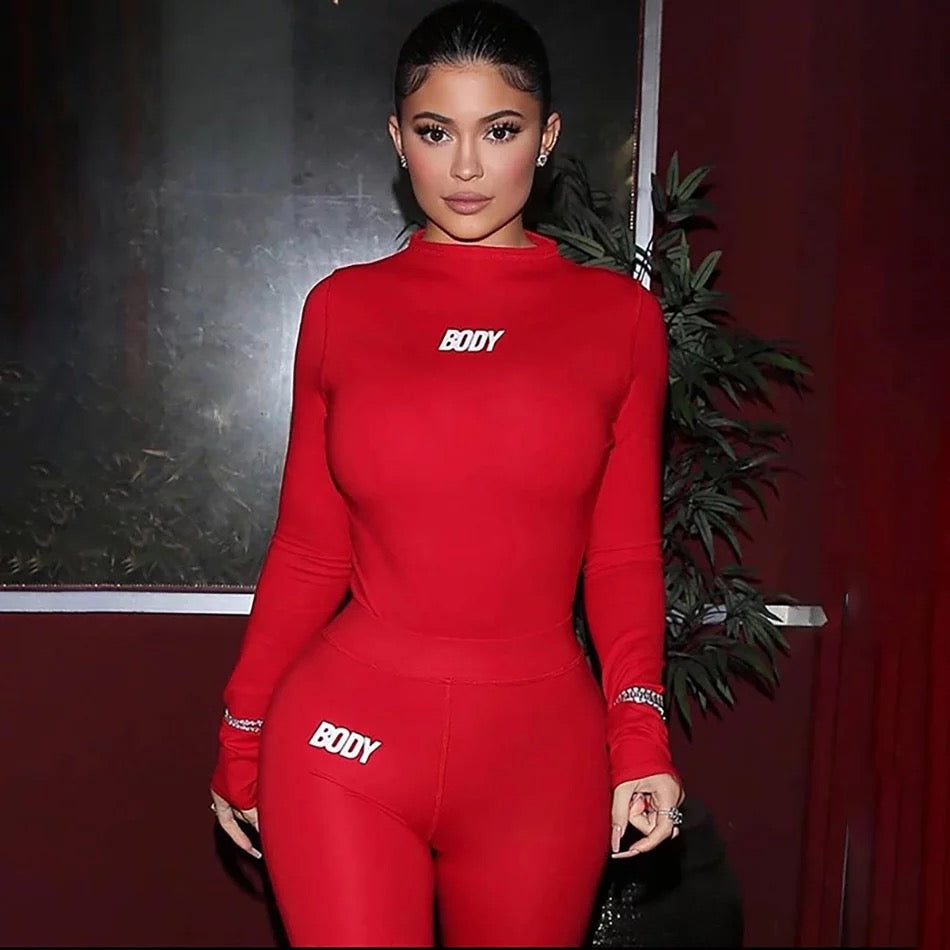 Kylie Inspired Red Bodysuit & Pants Sets