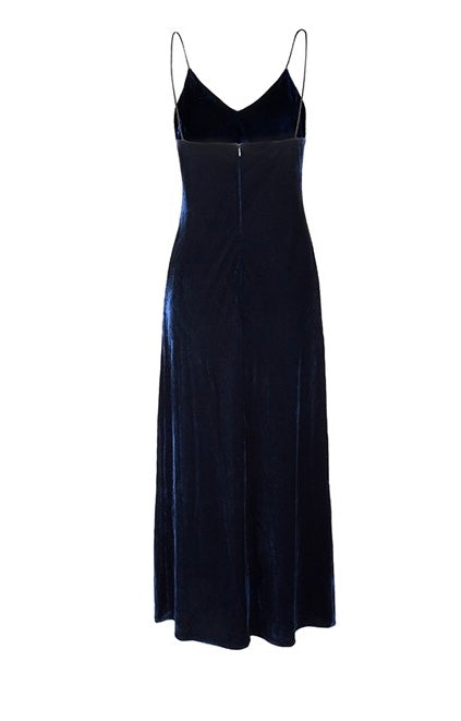 Navy Blue Velvet Strap Dress