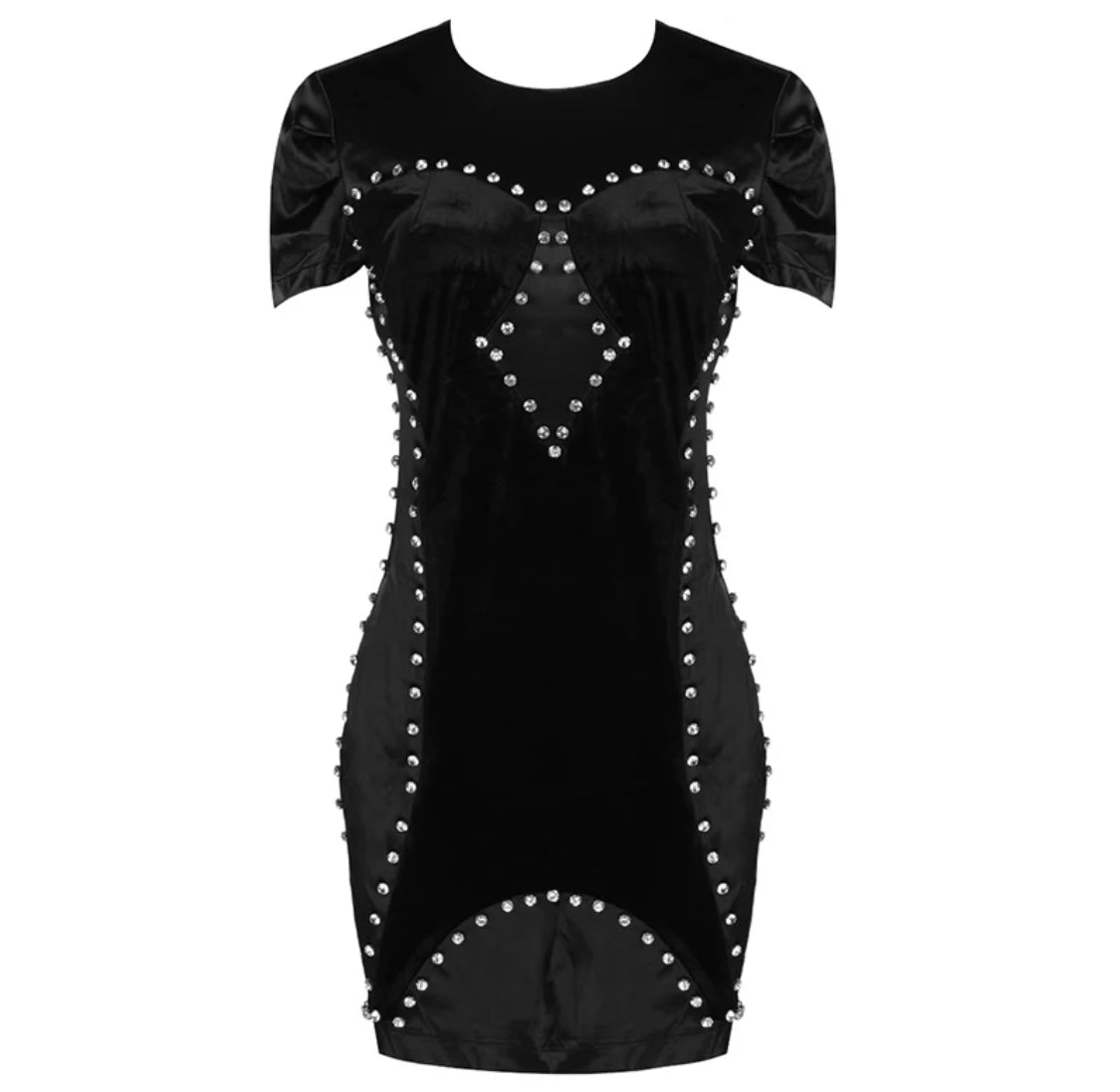 Velour Crystal Patchwork Black Mini Dress