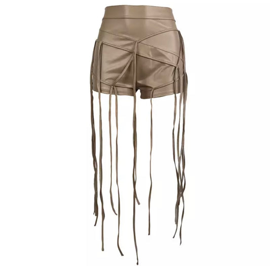 Khaki Leather  Ivy Shorts