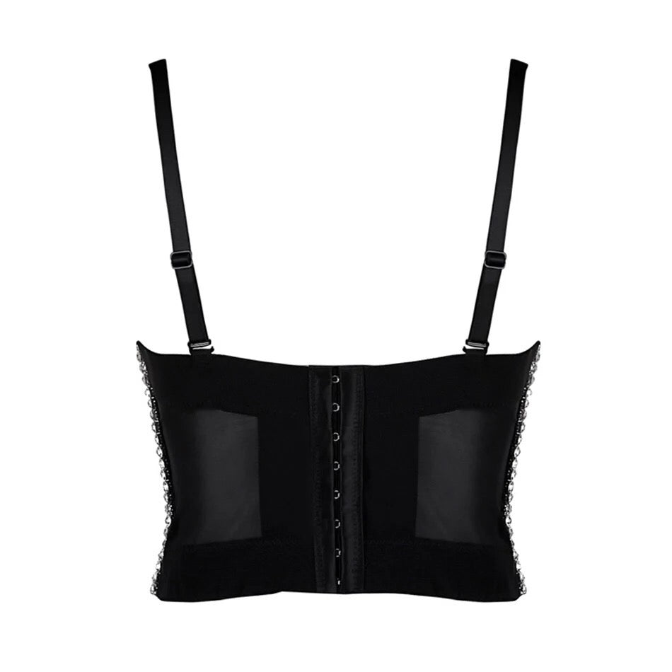 Black Crystal Strap Crop Top