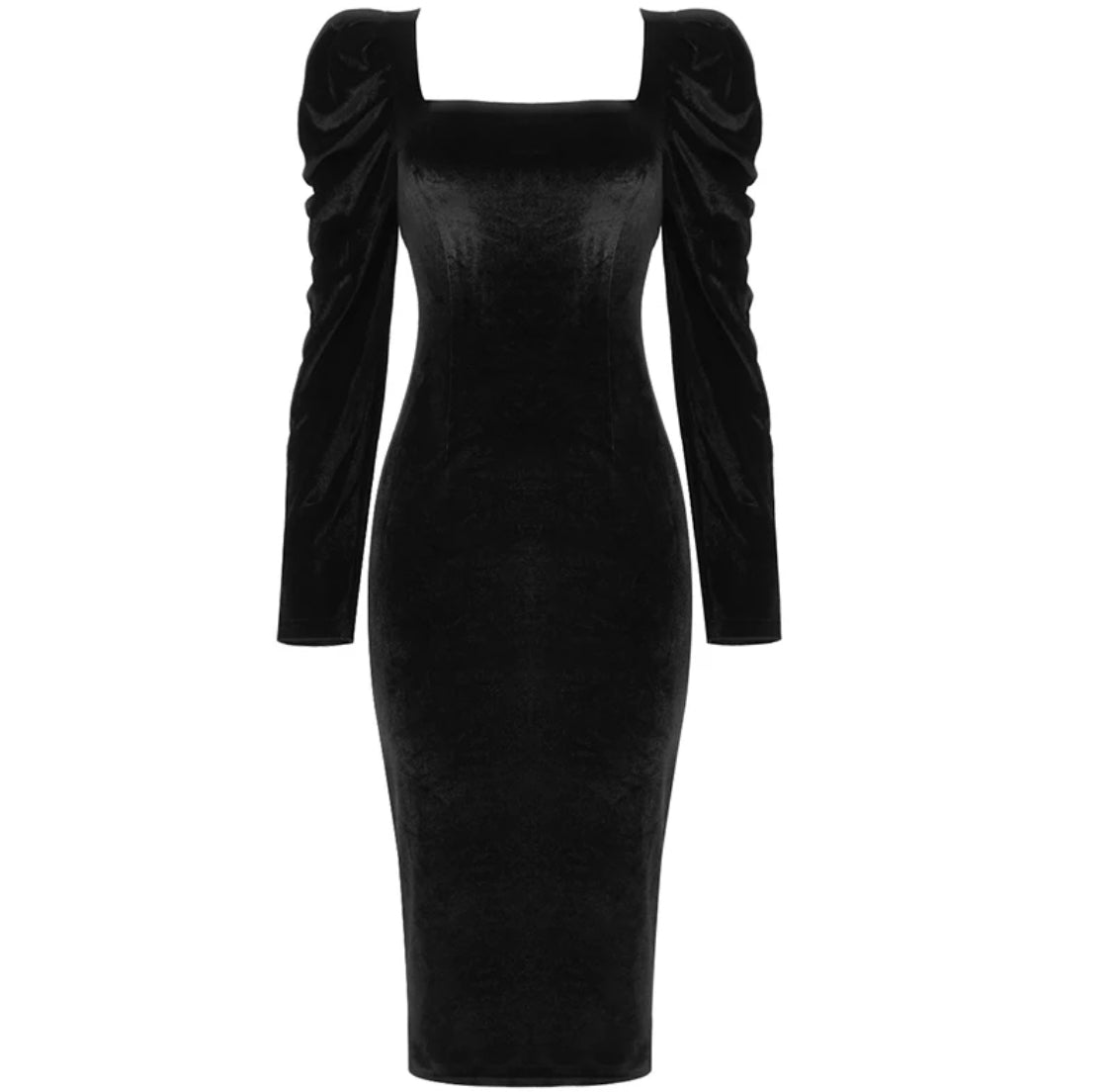 Black Velvet Puff Sleeves Dress