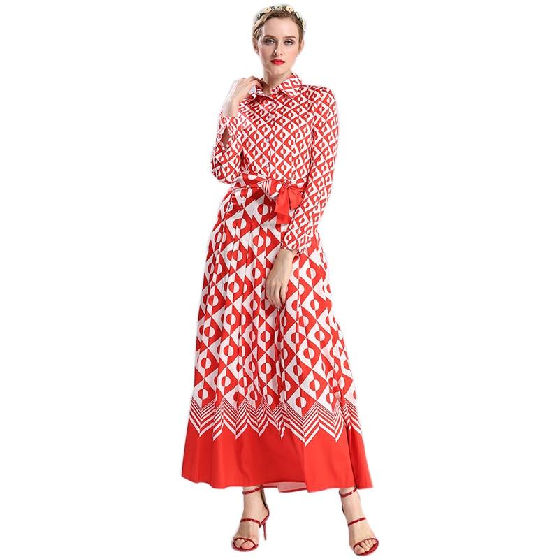 Bow Collar Red Geometric Printed Plus Size S-3XL