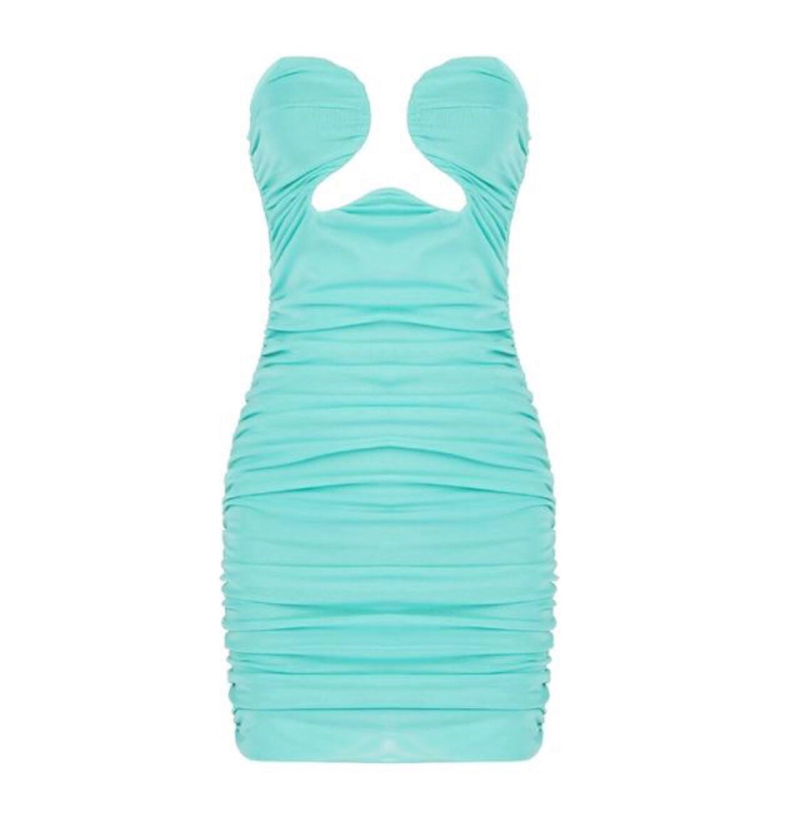 Mesh Mints Cutout Teal Ruched Mini Dress