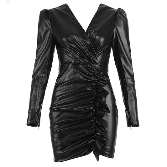 Christina Black Leather Mini Dress