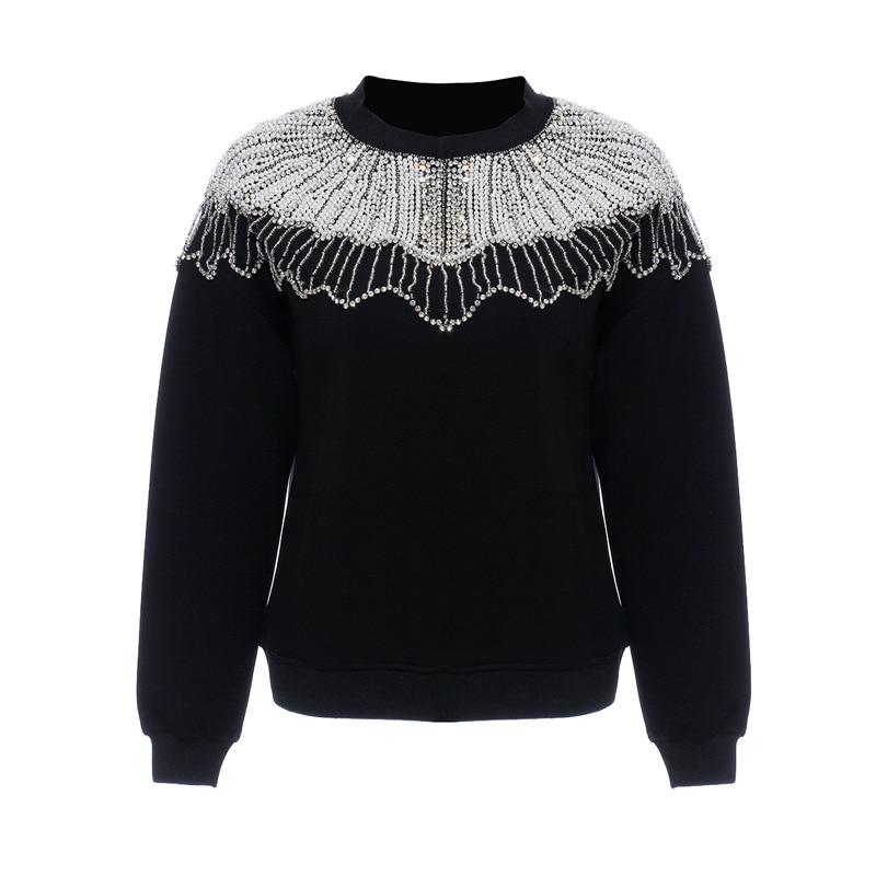 O-neck Handmade Beading Sweatshirt