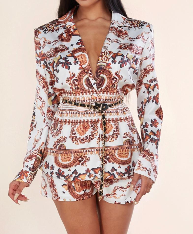 Floral Belted Blazer & Shorts Sets