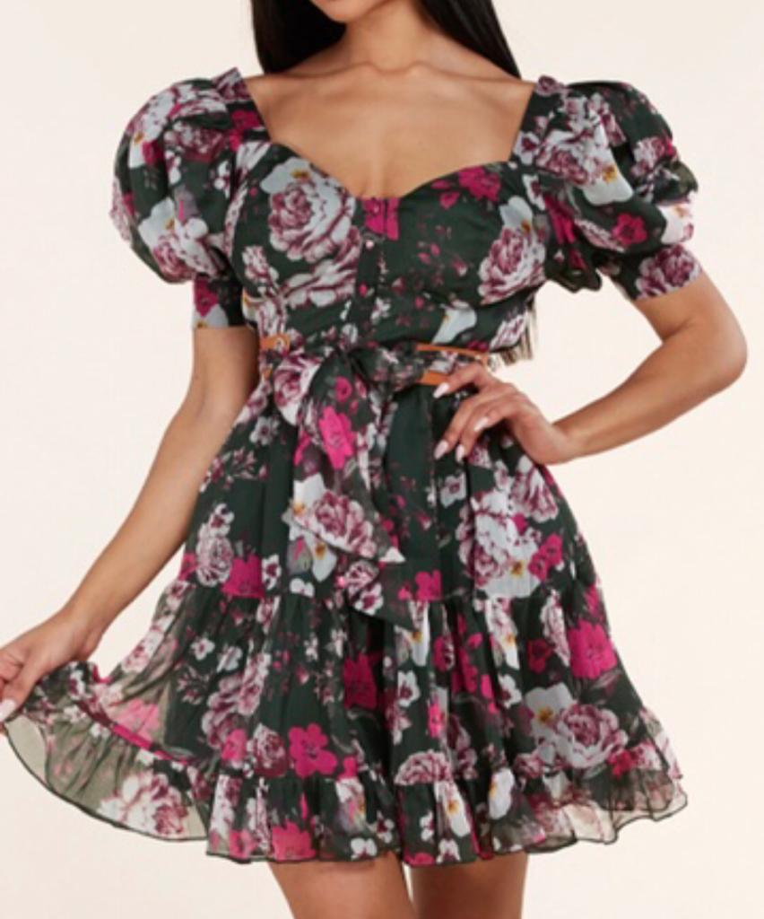 Multi Prints Belted Dress