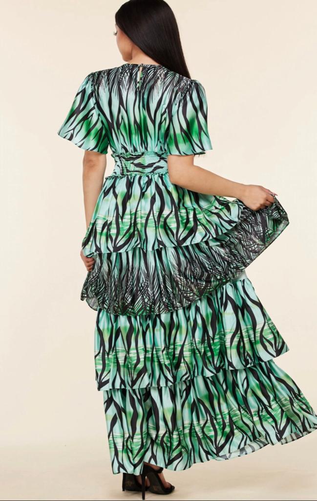 Forest Green Print Dress