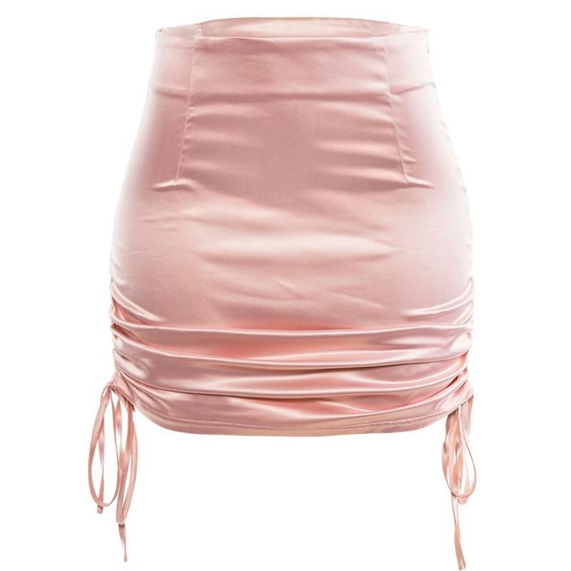 Drawstring Satin Mini Skirt