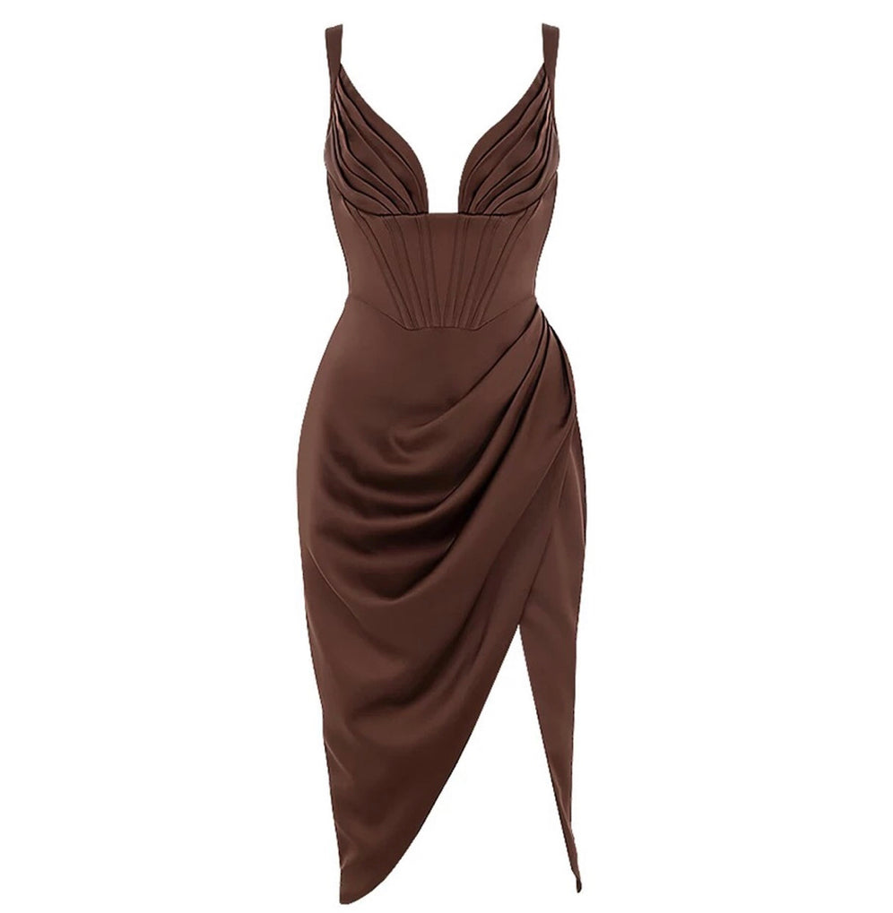 Split Brown Bustier Dress