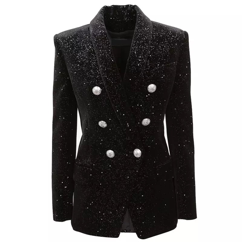 Adele Twilight Silver Buttons Black Blazer