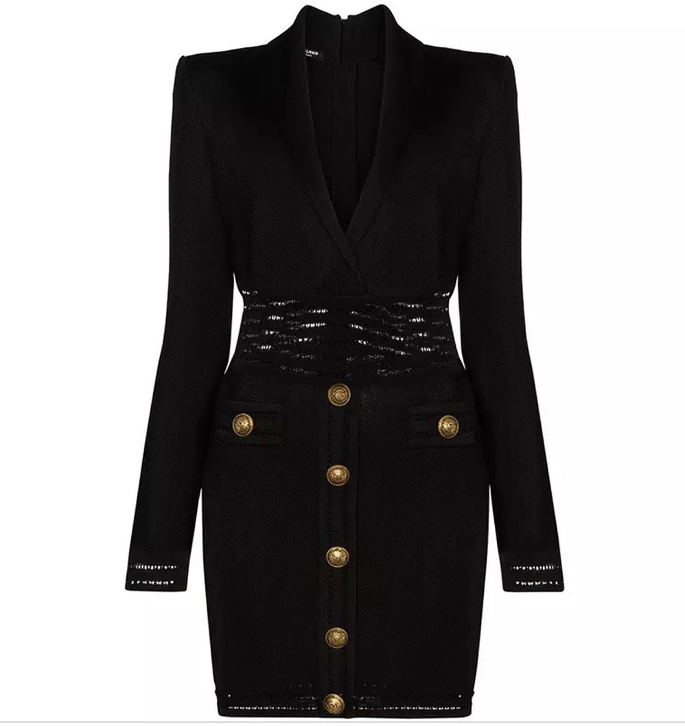 Knitwear Black Gold Buttons Dress