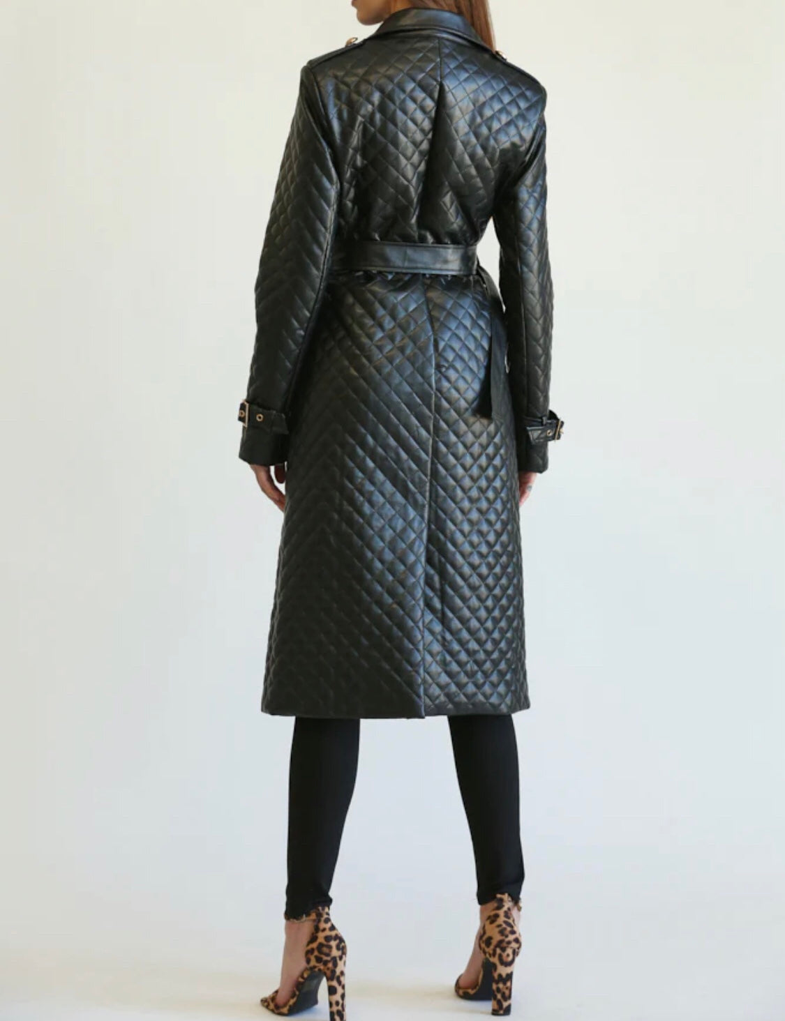 Quilted Pu Midi Dress Trench Coat