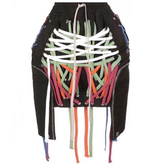 Colorful Lace Up Black Skirt