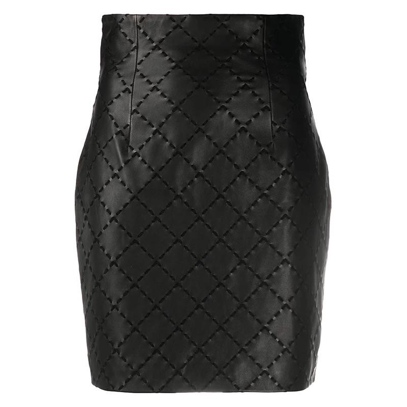 Embroidery Rhombic Faux Leather Skirt