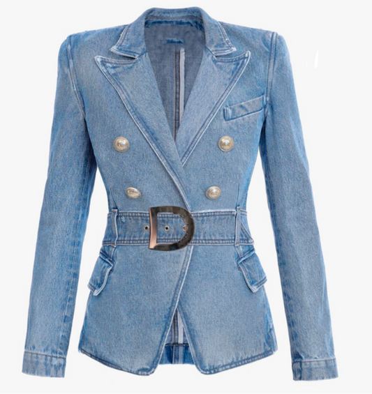 Denim Gold Buttons Blazer