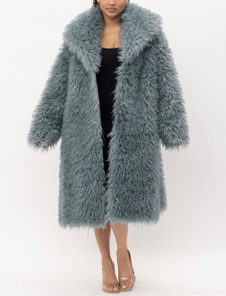 Faux Fur Reversible Light Blue Coat