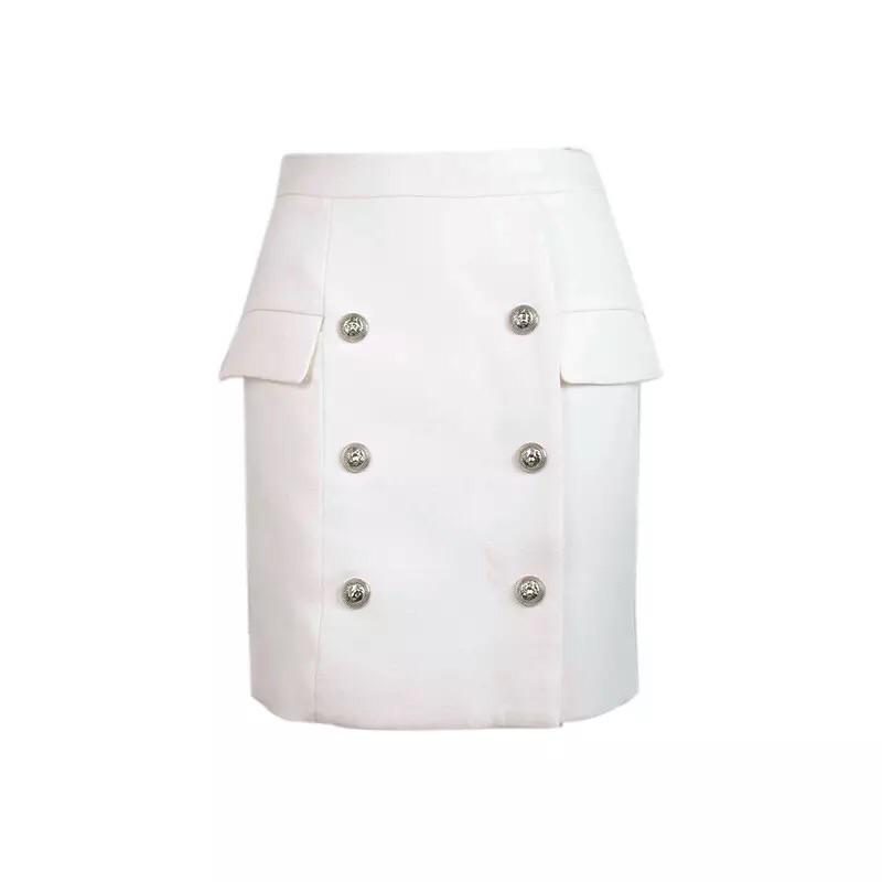 Silver Buttons White Skirt