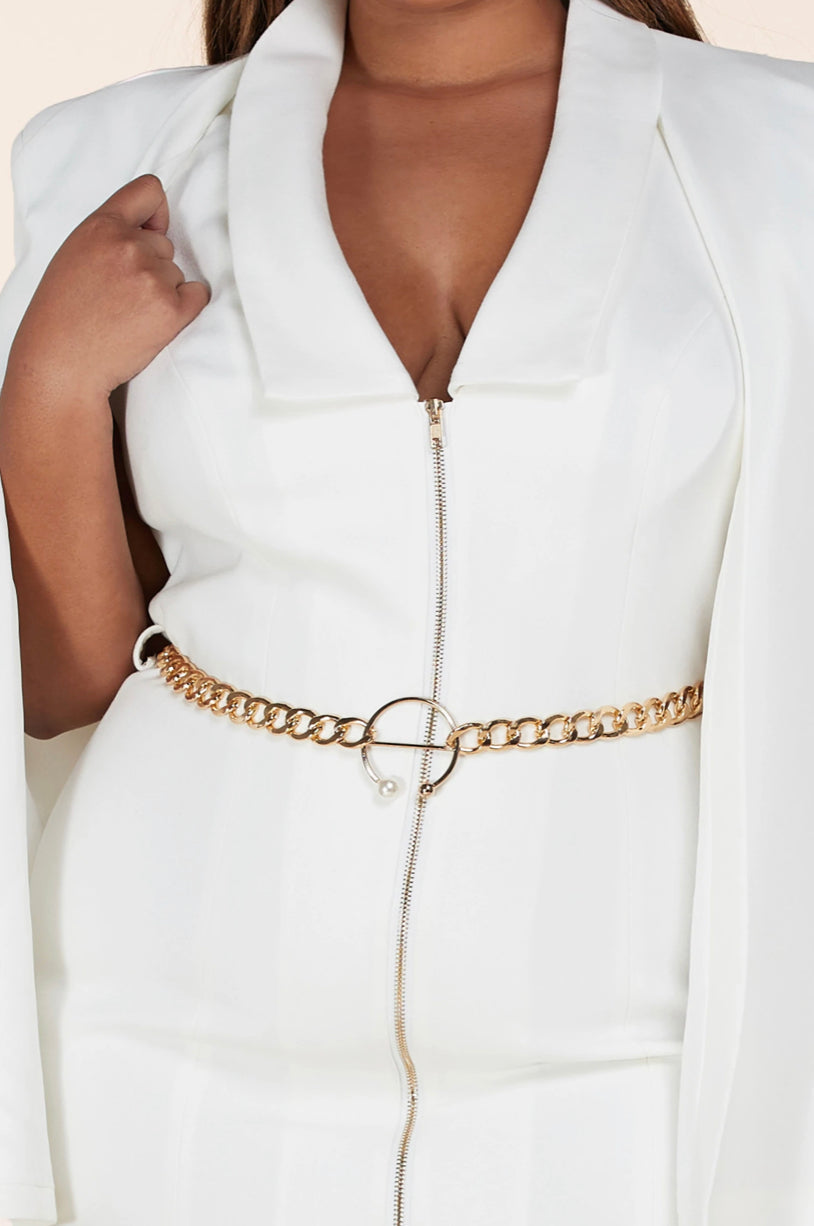 Off White Cape Belted Dress Plus Size