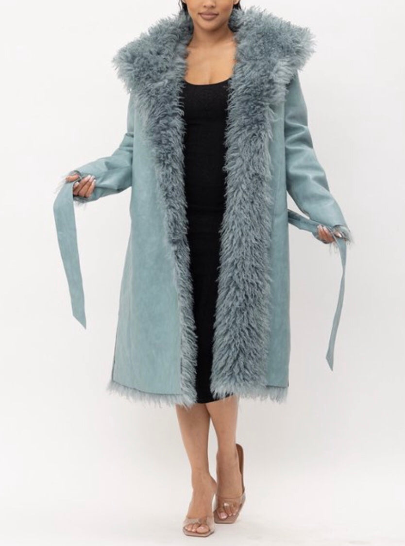 Faux Fur Reversible Light Blue Coat