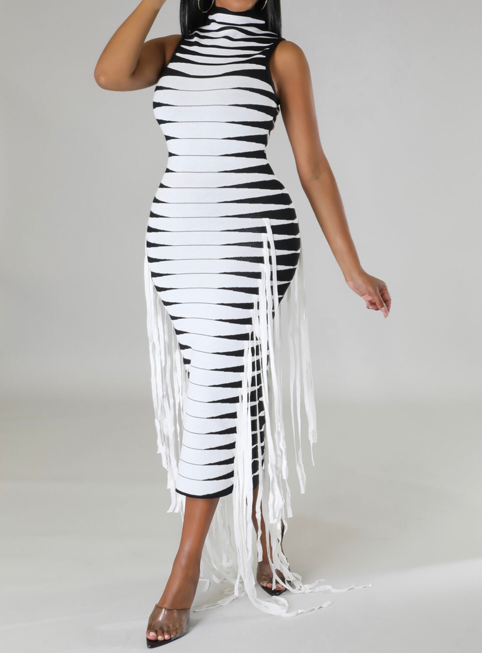 Turtleneck Fringe Knitwear Dress