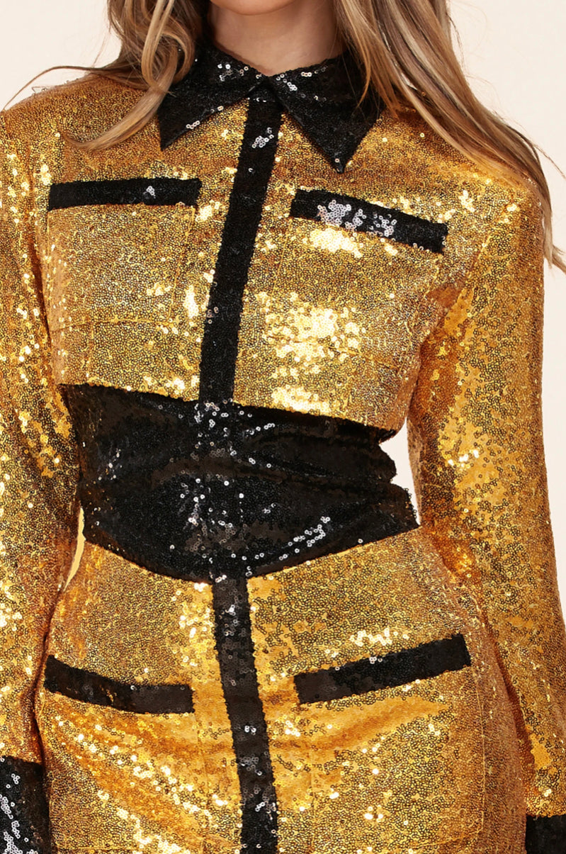 Gold & Black Sequin Mini Dress