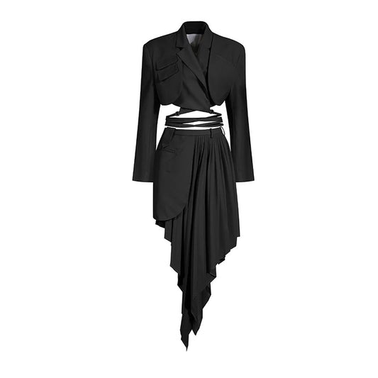 Crop Blazer & Skirt Black Sets