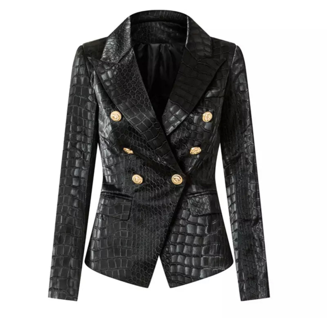 Alligator Pattern Black Vegan Leather Blazer