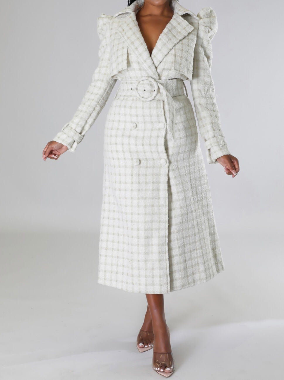 Puff Tweed Midi Dress Coat