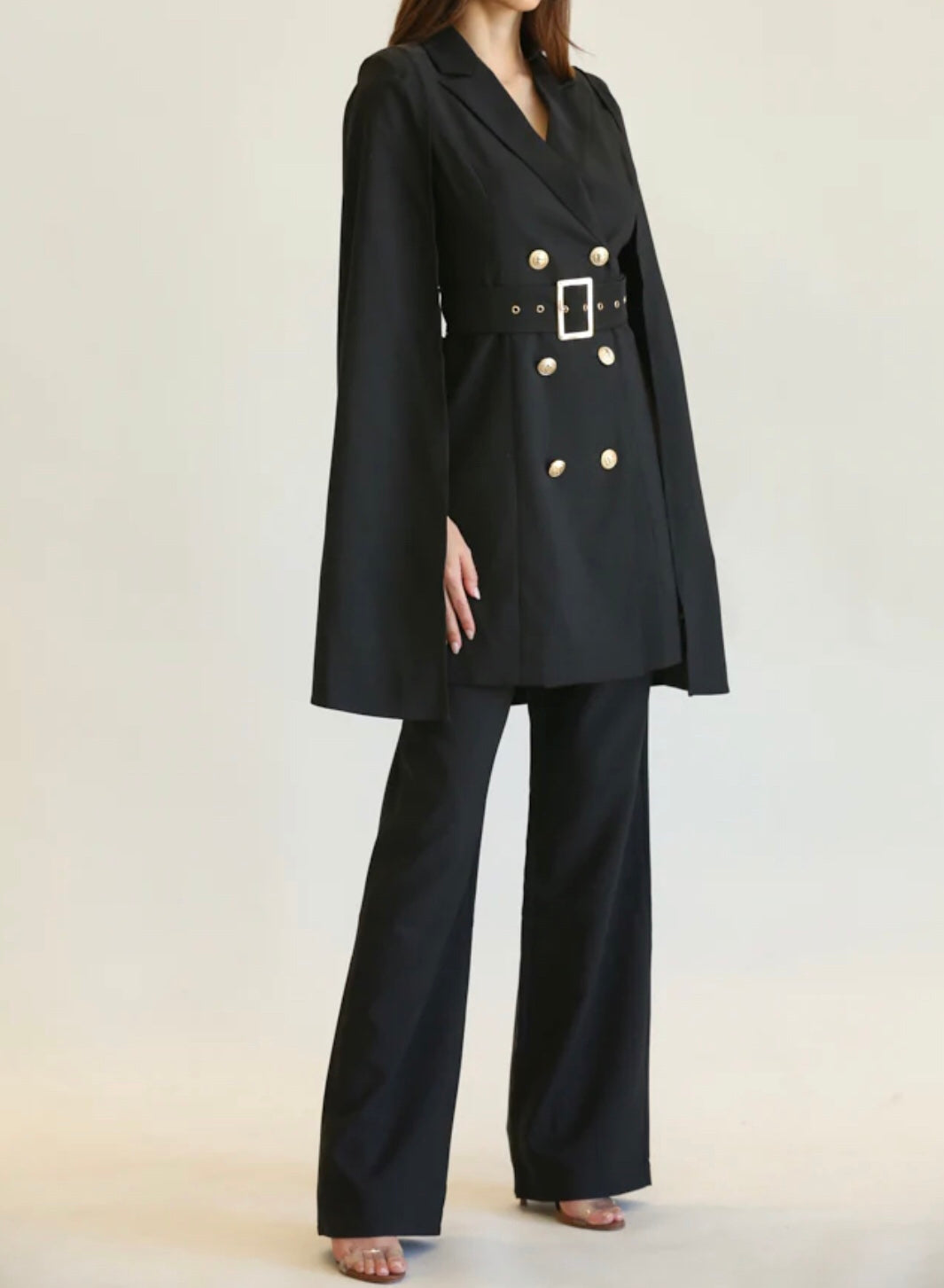 Cape Black Blazer & Pants Sets