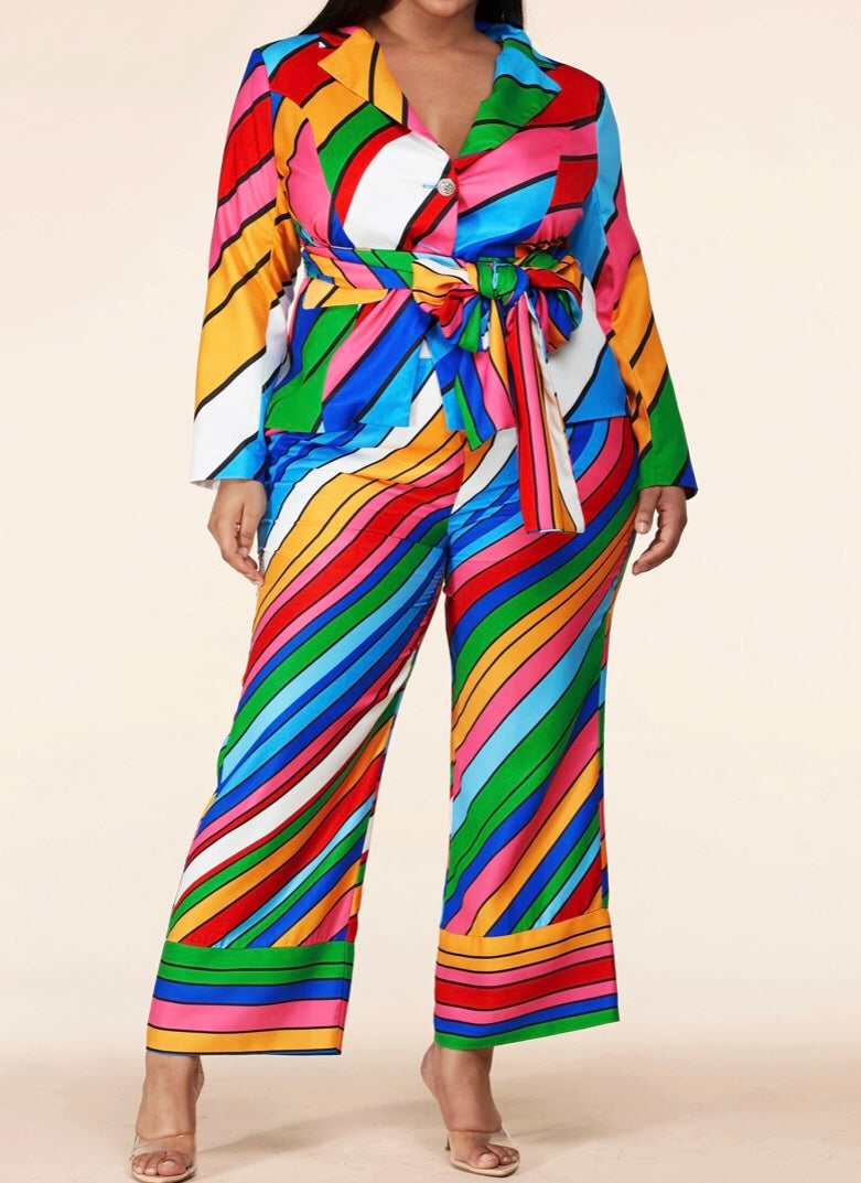 Multi Color Print Suit Sets Plus Size