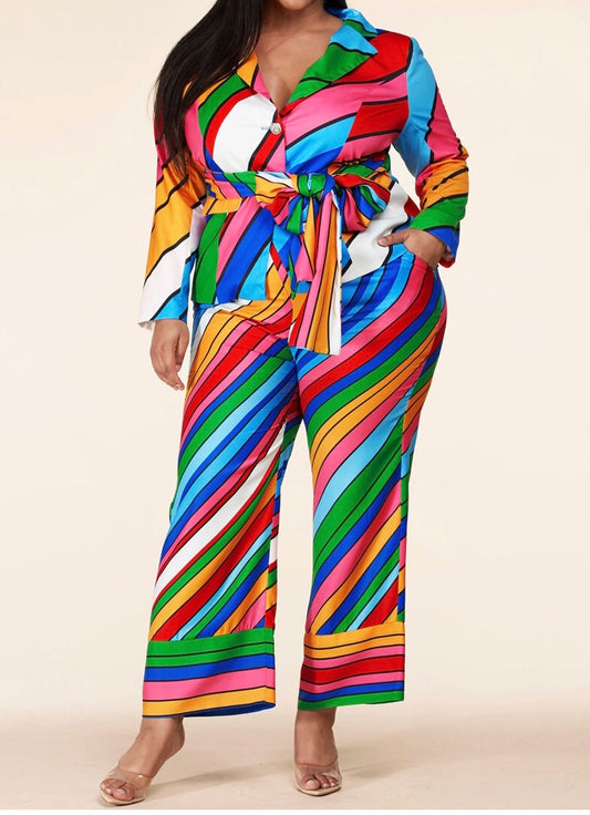 Multi Color Print Suit Sets Plus Size