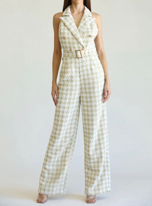 Tweed Houndstooth Cutout Jumpsuit