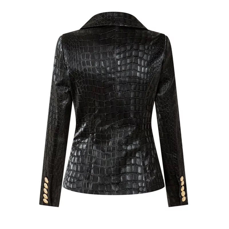 Alligator Pattern Black Vegan Leather Blazer