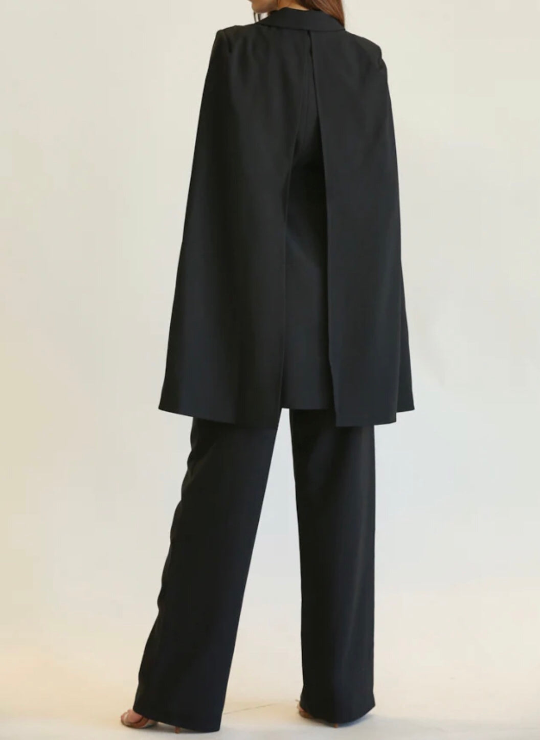 Cape Black Blazer & Pants Sets