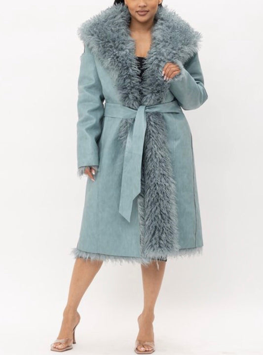 Faux Fur Reversible Light Blue Coat