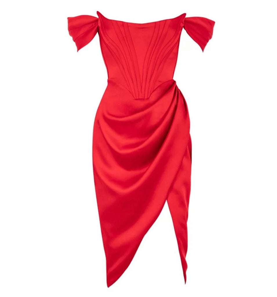 Red Split Off Shoulder Dress