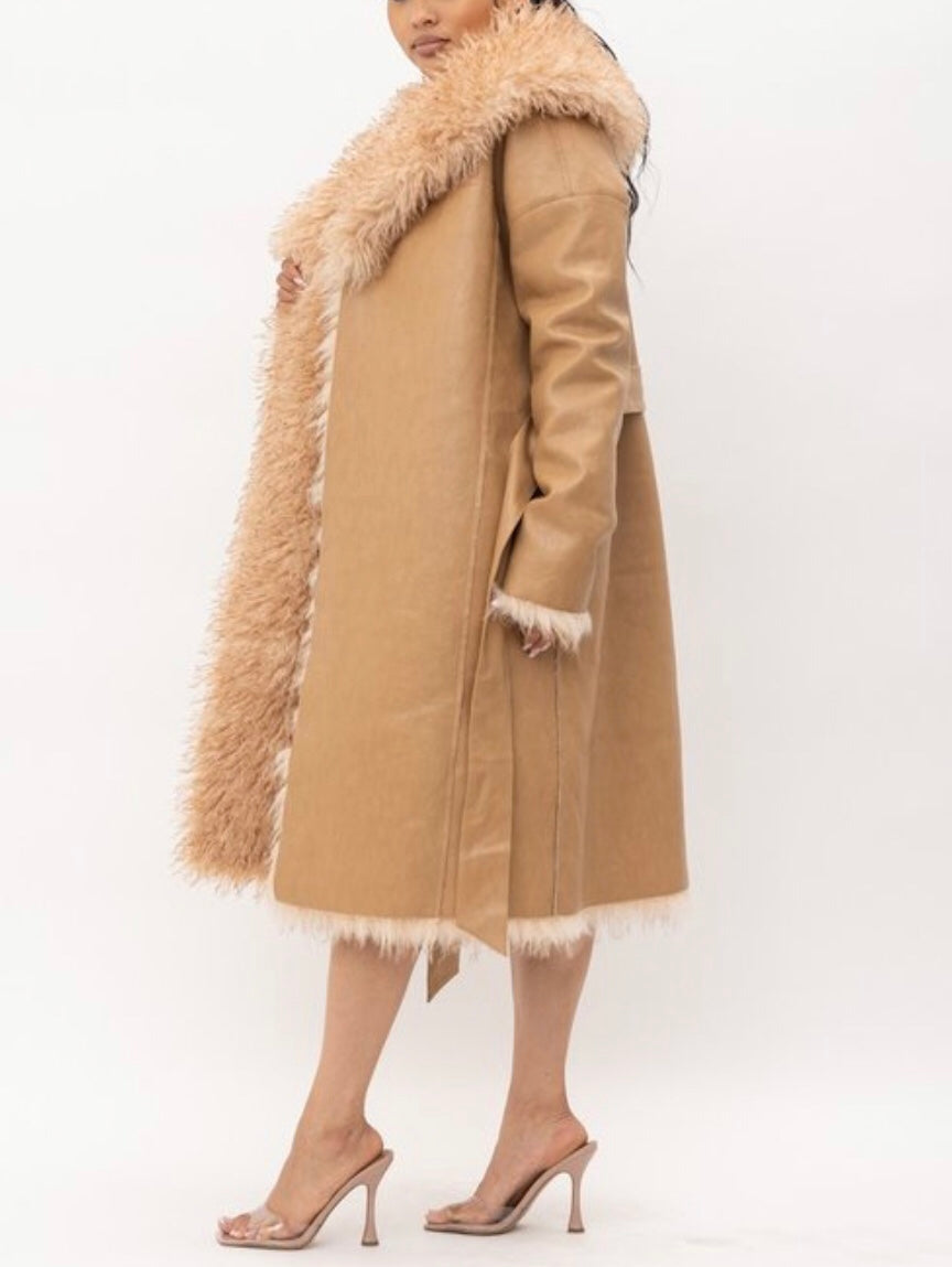 Faux Fur Reversible Taupe Coat