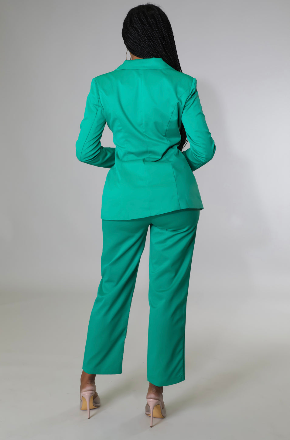 Green Satin Single Button & Pants Sets