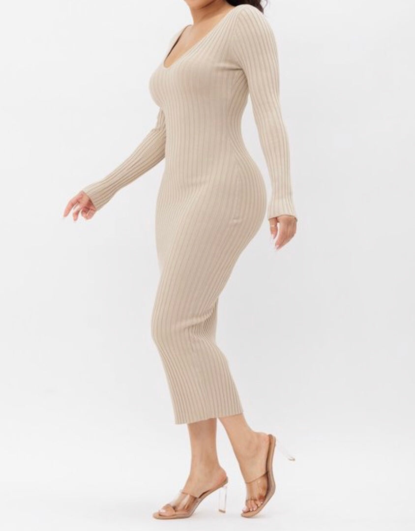 Ribbed Knit Long Sleeves Dress