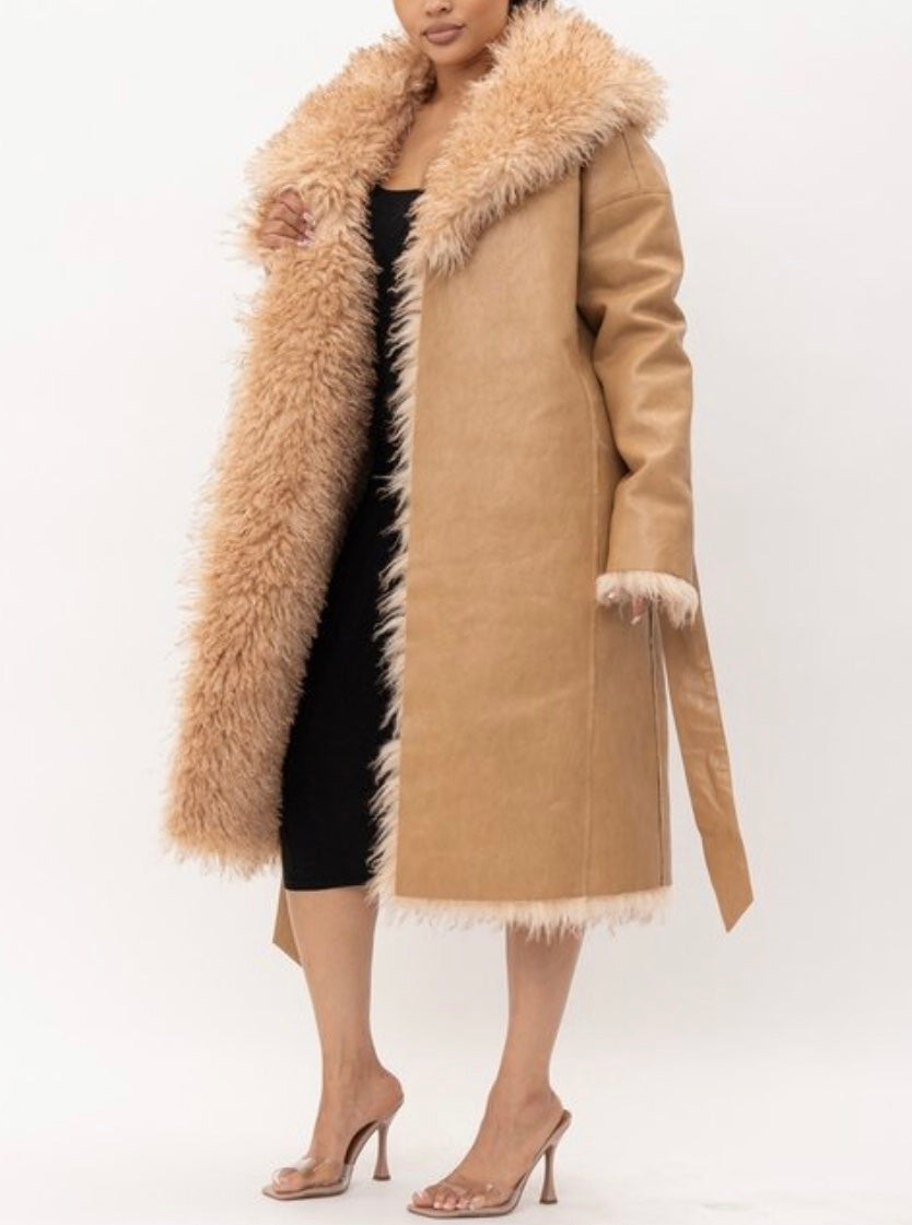 Faux Fur Reversible Taupe Coat