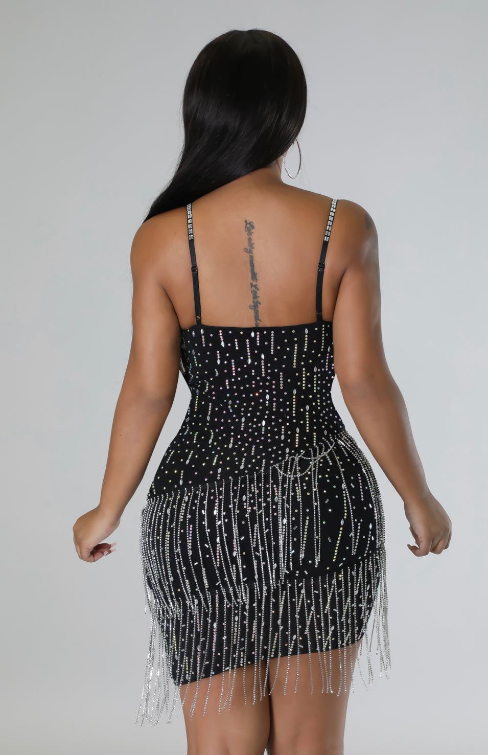 Drip Fringe Crystal Diamond Black Dress