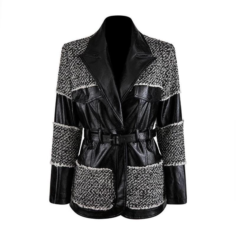 Faux Leather Tweed Jacket